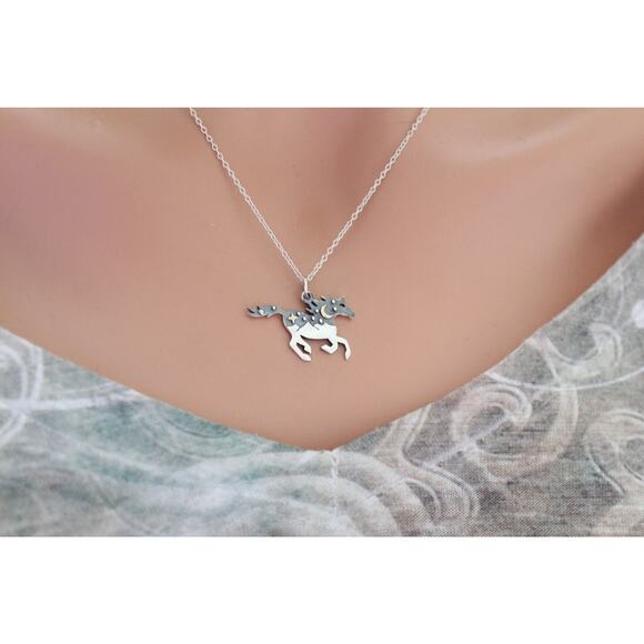 Sterling Silver Horse Charm with Mountains and Bronze Moon Necklace - Picture 2 of 4